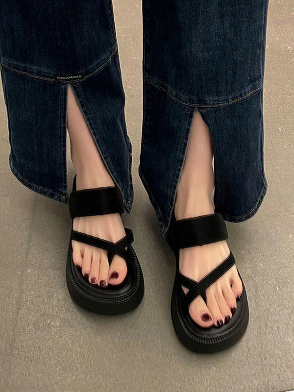 

Fashion toe flip-flops women s summer new versatile muffin thick-bottomed non-slip slippers women wear versatile tide 35 чорний