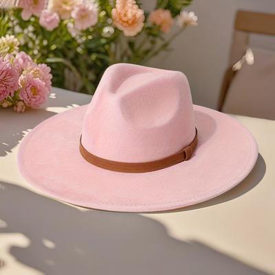Women's Suede Hat with Colorful Heart-shaped Top and Wide Brim, Gentleman's Hat