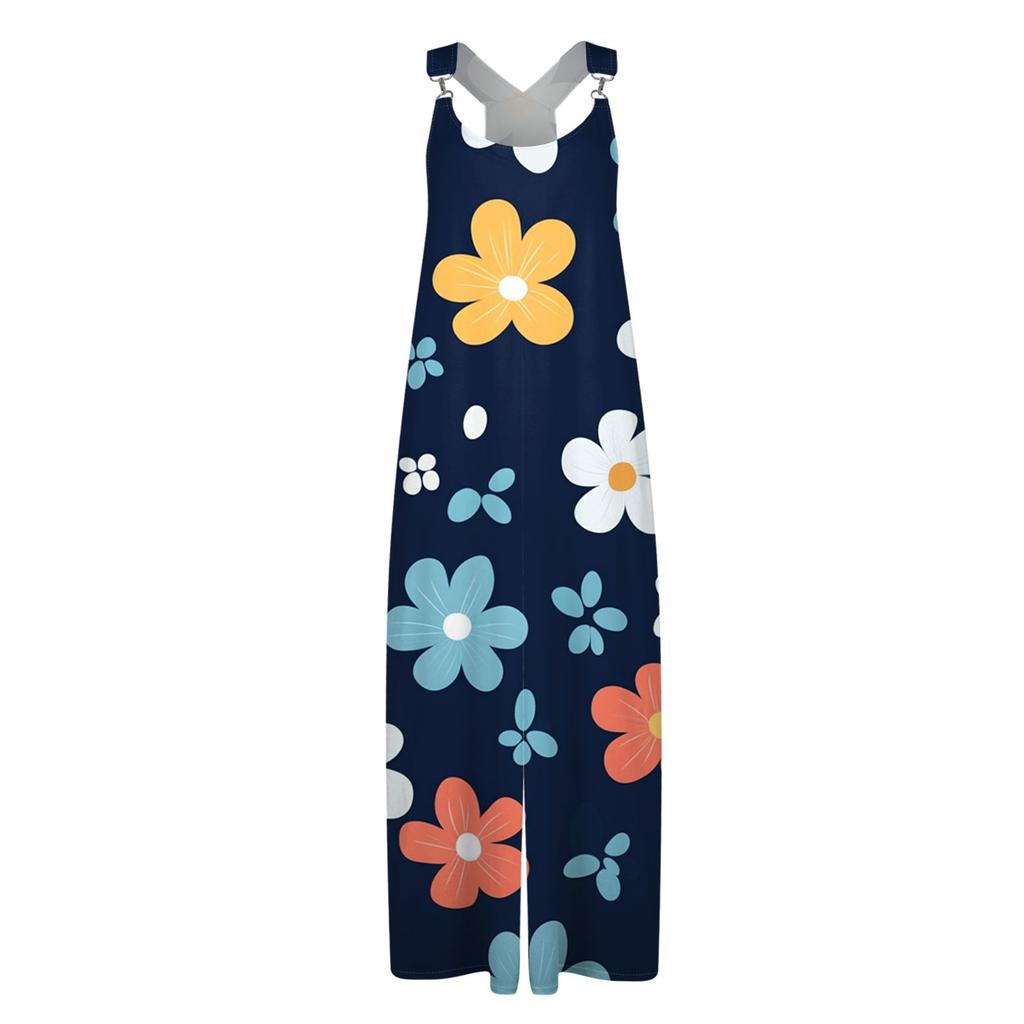 Tuta estiva da donna con stampa floreale, Tuta vintage, Spalline non regolabili,