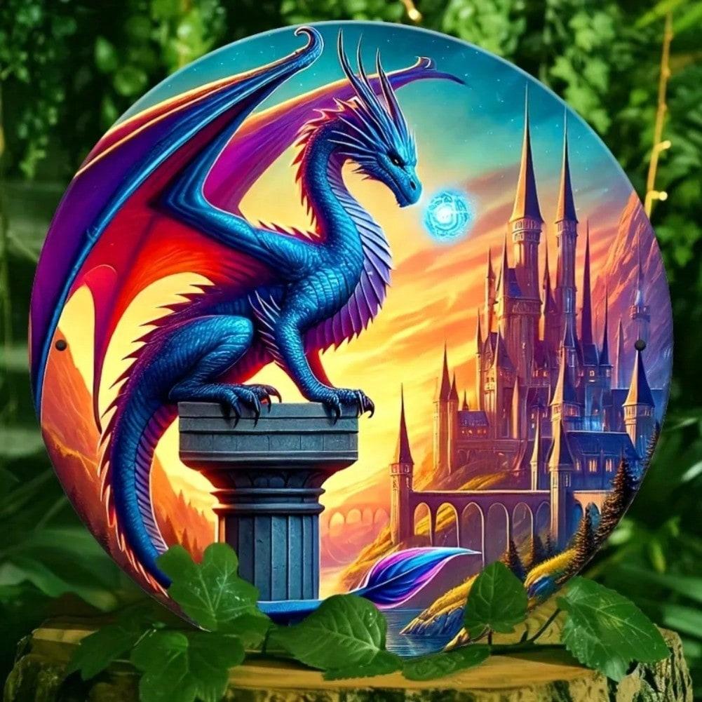 Metal Castle Guardian Dragon Wall Art Decor Home Bar Gift 20x20