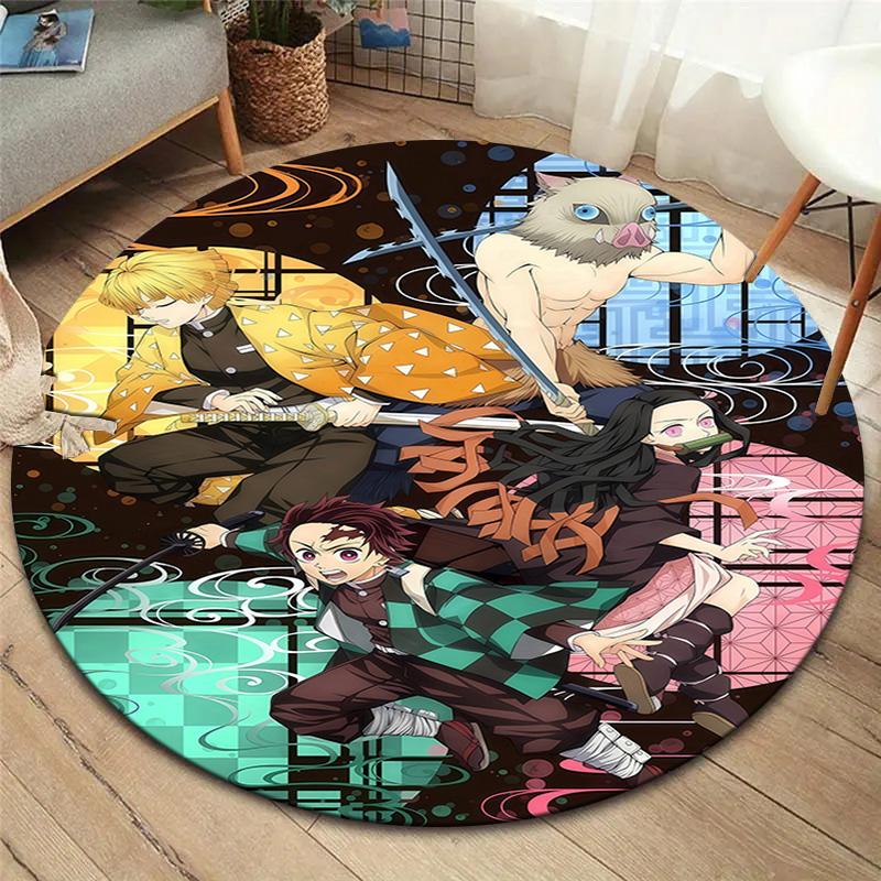 Demon Slayer Round Area Rug Carpet Rug For Living Room Bedroom Sofa Playroom Decor Nonslip Floor Mat