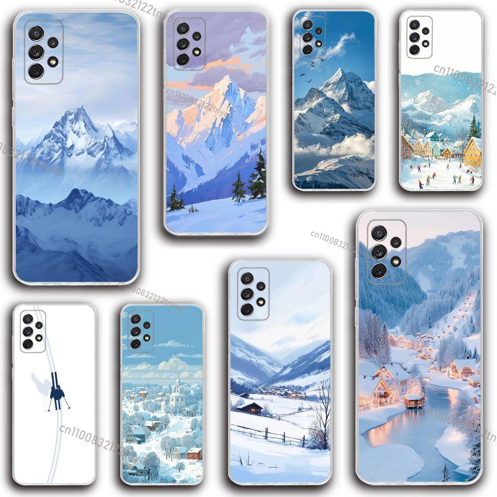 Natural Scenery Snow Mountain Phone Case Silicone For Samsung S30,23,21,22,20 FE lite,S10,9,PIus Note20ultra Soft Transparent