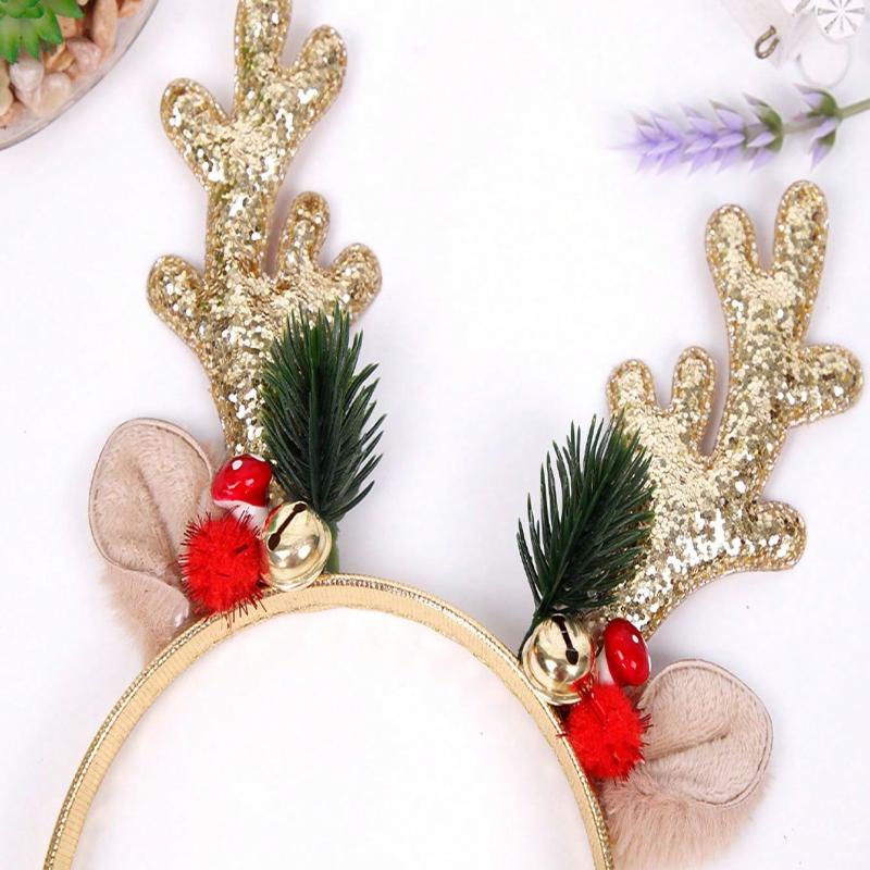 1pc Women Cute Deer Antler Headband, Polyester Christmas Party Hair Accessories Hair Hoop ,Christmas Decorations Home Holiday Essential