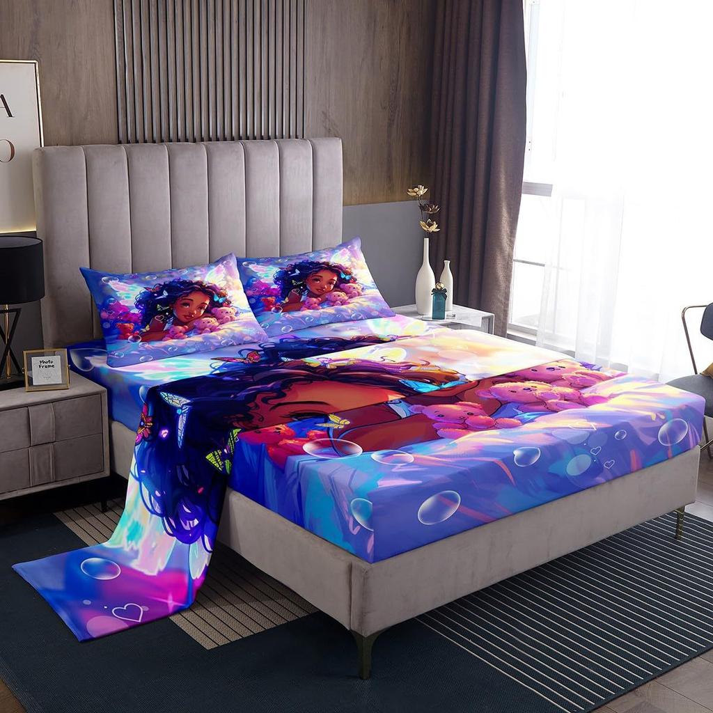 American Nation Cool Girl Personality Pattern Sheet Four-Piece Bedding Set Bedding Set Bedroom Dormitory Bedding