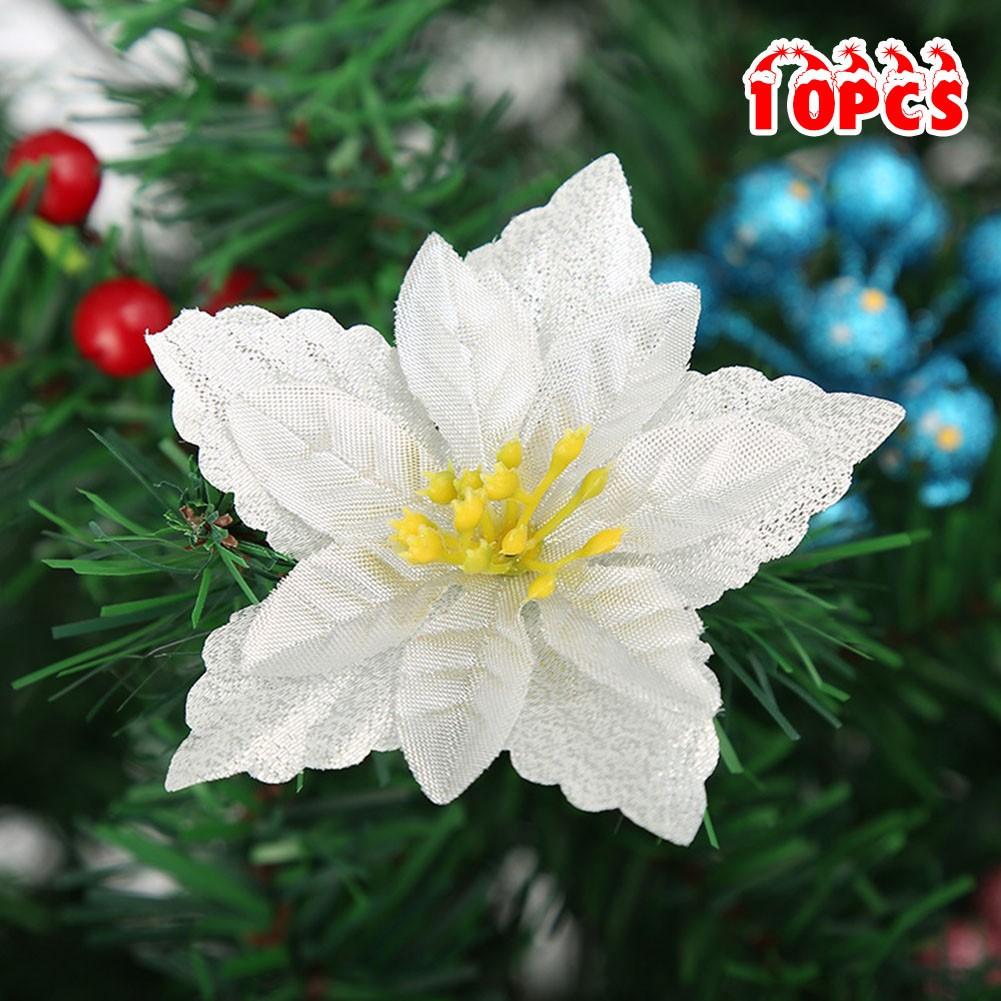 

10X Рождественский двухслойный пуансеттия блестящий цветок дерево подвесной рождественский декор
