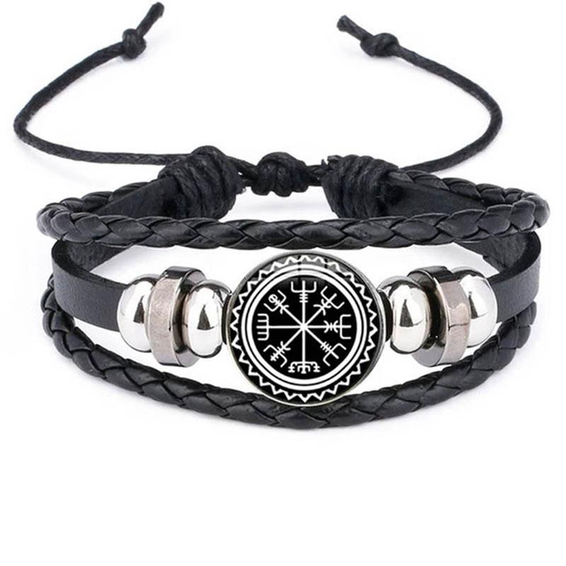 Vintage Viking Compass Trinity Bracelet Nordic Rune Odin Pattern Punk Leather Bracelet Men's Fashion Jewelry Amulet Gift
