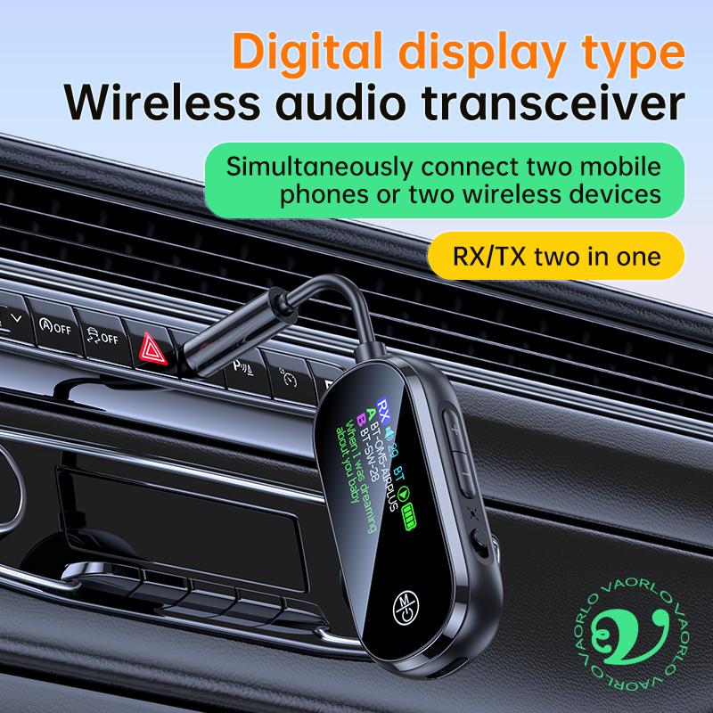 Upgrade Color LED Display Bluetooth 5.4 Transmitter Receiver 3.5mm AUX HIFI Stereo Audio Wireless Adapter With Mic For TV PC Car
