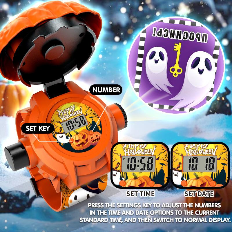 Halloween Pumpkin Projection Watch for Kids, Early Education Luminous Toy Watch, Halloween Gift Party Favors 1pcs