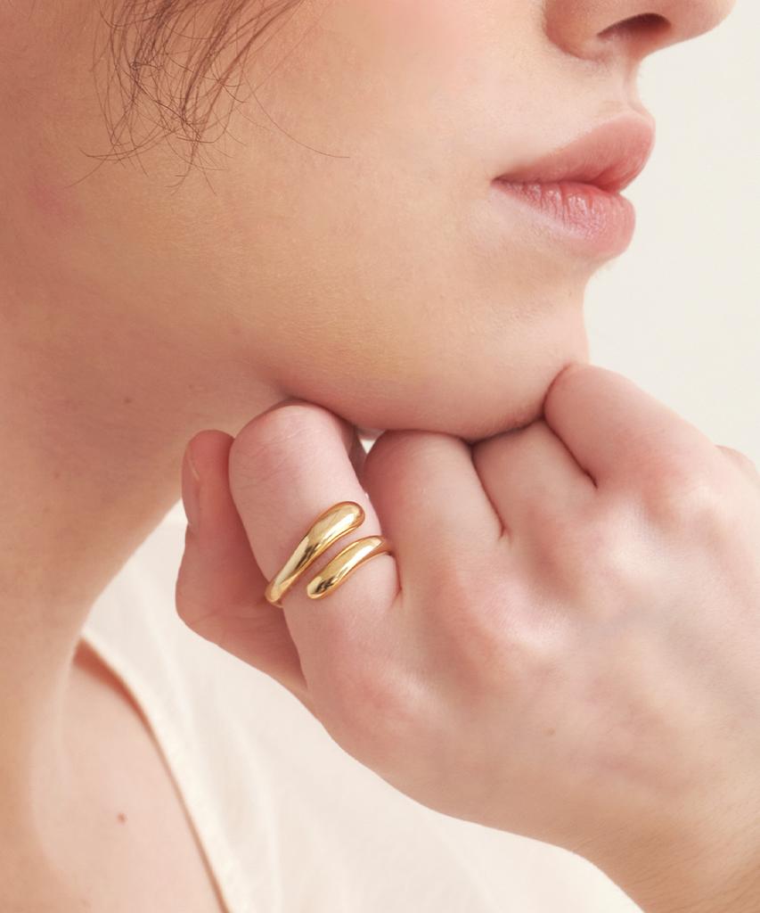 Halden Round Finish Two Line Ring (R003_Gold)
