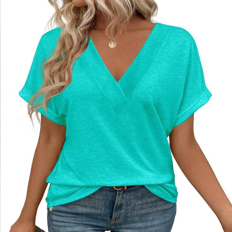 Summer V Neck Tops for Women Short Sleeve Fashion Loose Fit T Shirts Basic Tee 2025