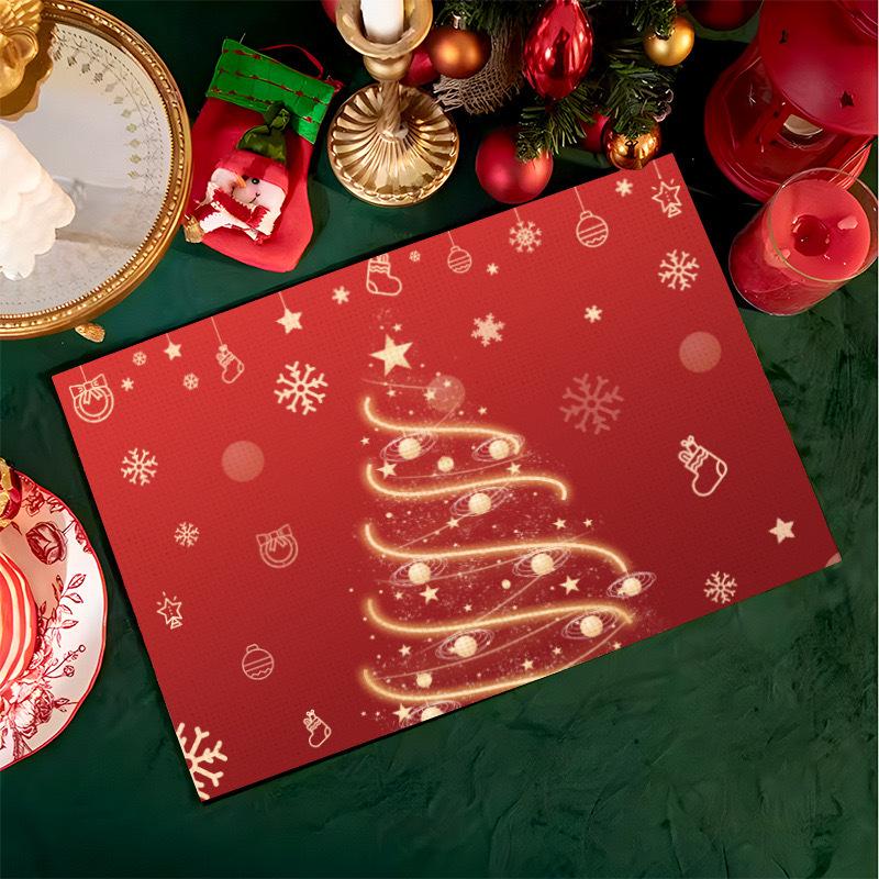 Christmas Table Mats Snowflake Tree Printed Placemats Dining Coffee Tables Decor Holiday Placemats Waterproof Festive Accessories Xmas Table Runner