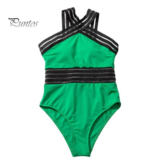 

Женский сексуальный монокини-кроссовер с лямкой на шее, цельный купальник, с открытой сеткой, с высокой талией, S-образный купальник, пляжная одежда S зелёный