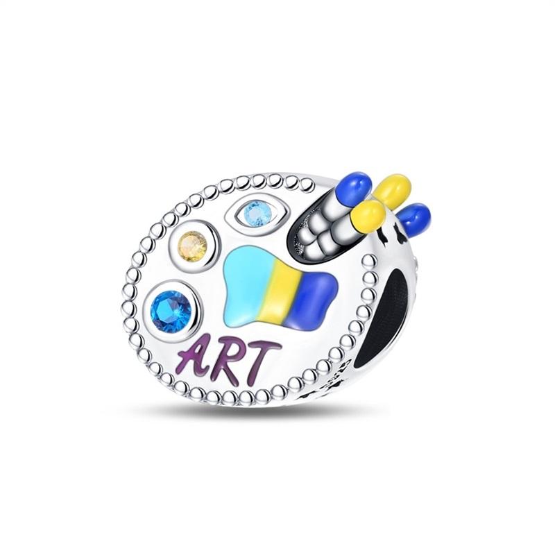 New S925 Silver Color Eggshell Painter's Palette Artist Charms Beads Fit  S925 Original Bracelets DIY Jewelry Birthday Gift
