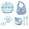 7pcs/set Baby Silicone Tableware Cartoon Printed Bibs Sucker Bowl Plate Cup Spoon Fork Sets Non-slip Children's Dishes BPA Free