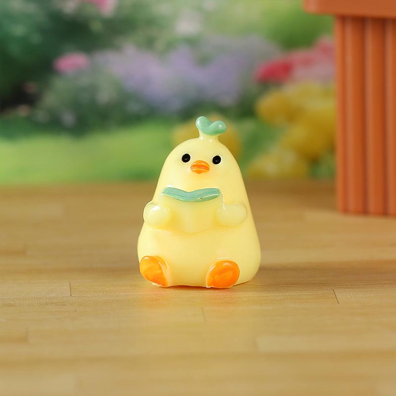 Yellow Chicken Resin Figurine - Handmade Moss Landscape Ornament for DIY Decor