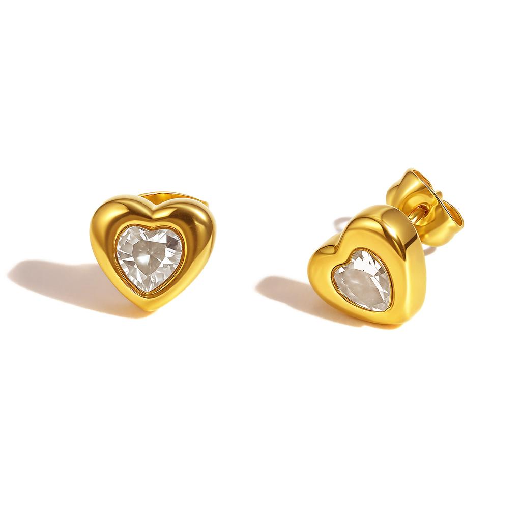 Elegant Heart-shaped Zircon Stud Earrings for Women,Gold Color Stainless Steel Earring,Waterproof Jewelry Mother's Day Gift