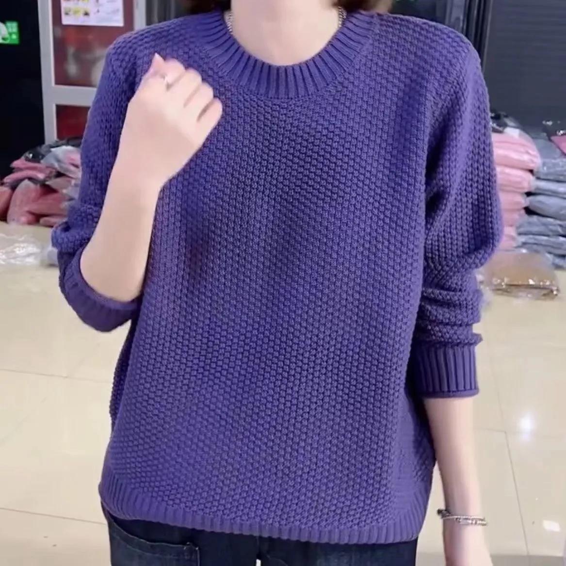 

Женский свитер с круглым вырезом, трикотажный, свободный, весенне-осенний, больших размеров, пуловер с рубашкой для ношения под низ XS фиолетовый