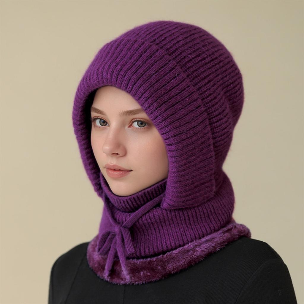 Women's Scarf Face Mask One-piece Knitted Hat With Thick Velvet Insulation And Warm Woolen Hat