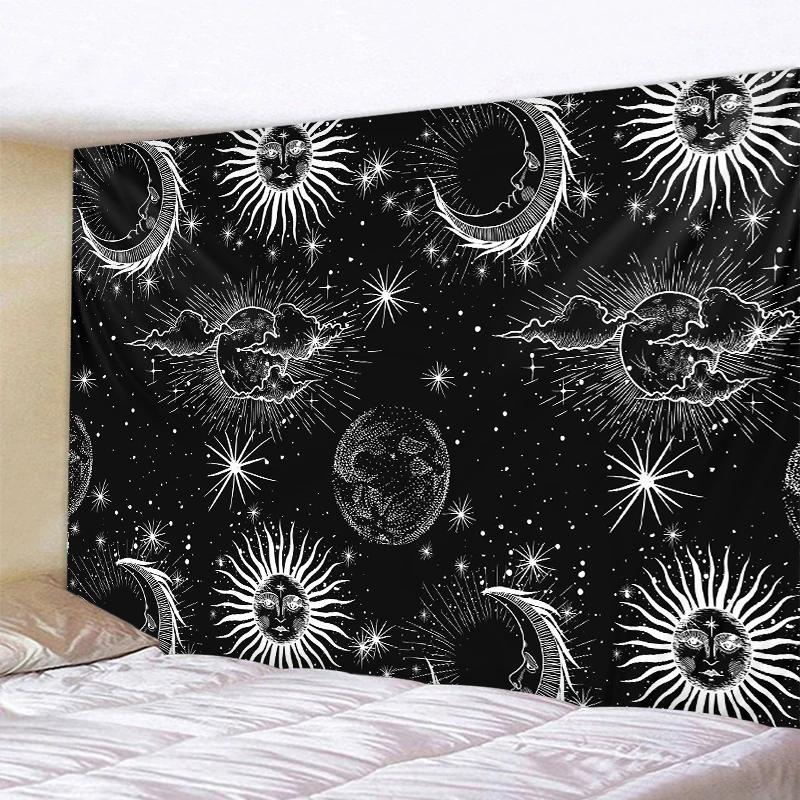 VIKAMA Black and White Sun and Moon Tapestry Mysterious Mandala Wall Hanging Meditation Room psychedelic Witchcraft Decoration