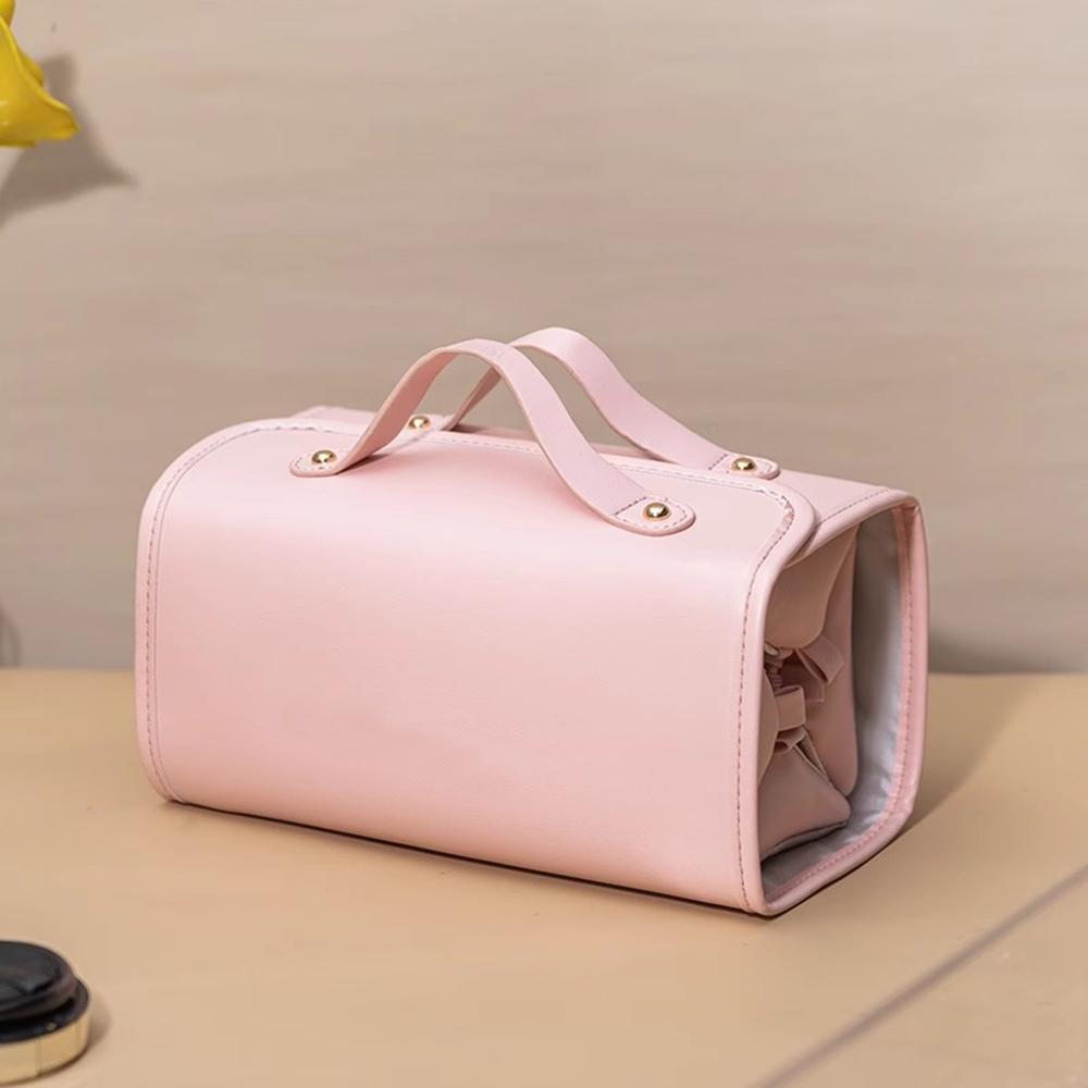 

Large Capacity Travel Cosmetic Bag Custom Name Top Handle Women Waterproof Makeup Organzier Personalize Initials Toiletry Roll розовый