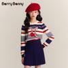 BARRY BANNY Girls' Vintage Striped Round Neck Long Sleeve Sweater