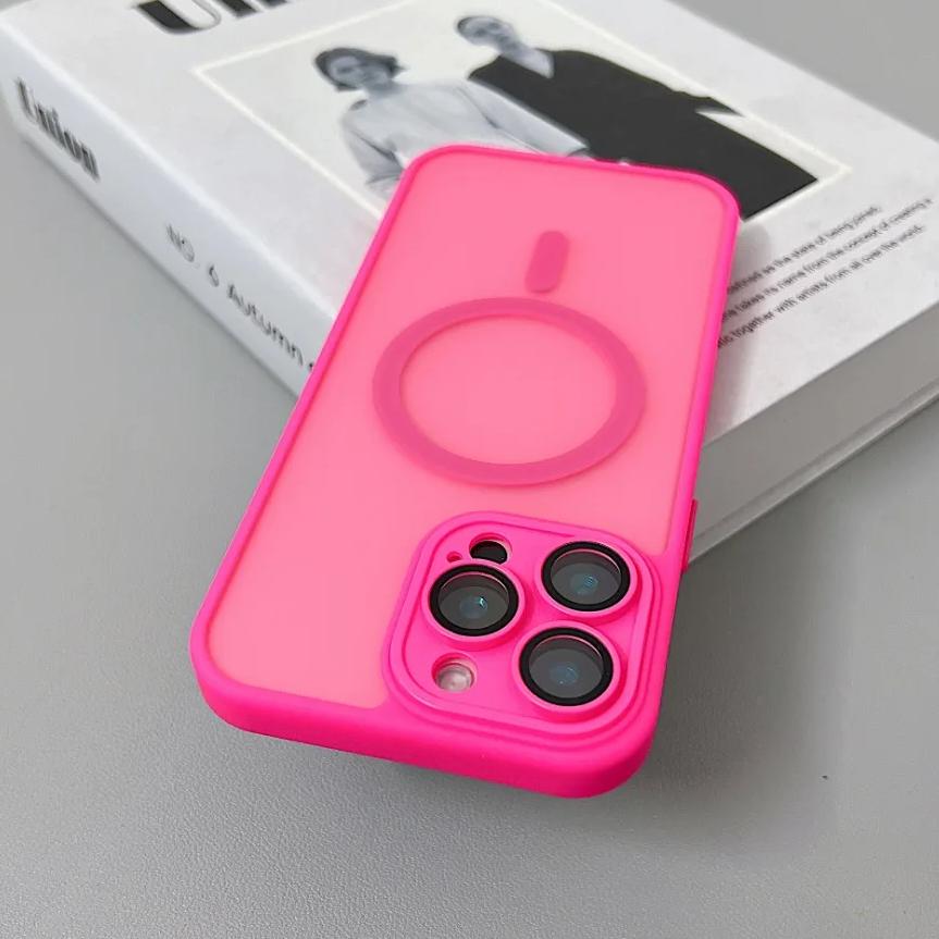 Magnetic Luxury Matte Translucent Armor Shockproof Case For 16 15 14 13 12 11 Pro Max For Magsafe Wireless Charge Cover