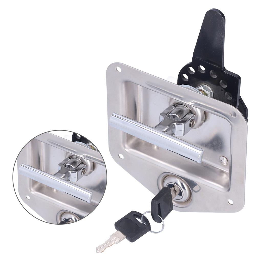 Trailer Door Latch T Handle with 2‑Key Stainless Steel Chrome for Caravan Camper Tool Box