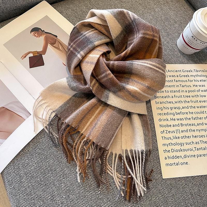 100% Wool Plaid Scarf Men Women Winter Warm Knit Short Shawl Unisex Fashion Accessory