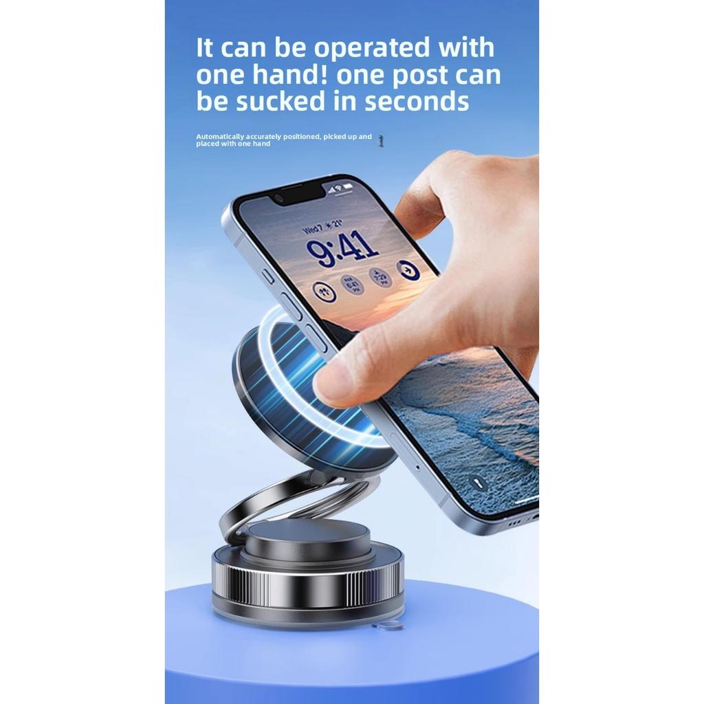 Magnetisk telefonholder for vakuum, Sammenleggbar og justerbar magnetisk telefonholder med enhåndsbetjening, 360° rotasjon Egnet for biler