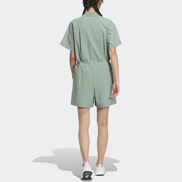 Adidas Jednobarevná sportovně ležérní kombinéza s krátkým rukávem Dámská kombinéza Stříbrnošedá Zelená HY2843