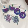 Purple Dream Gradual Change Leaves Hollow Ear Hook, Light Luxury Bohemian Creative Design Earrings