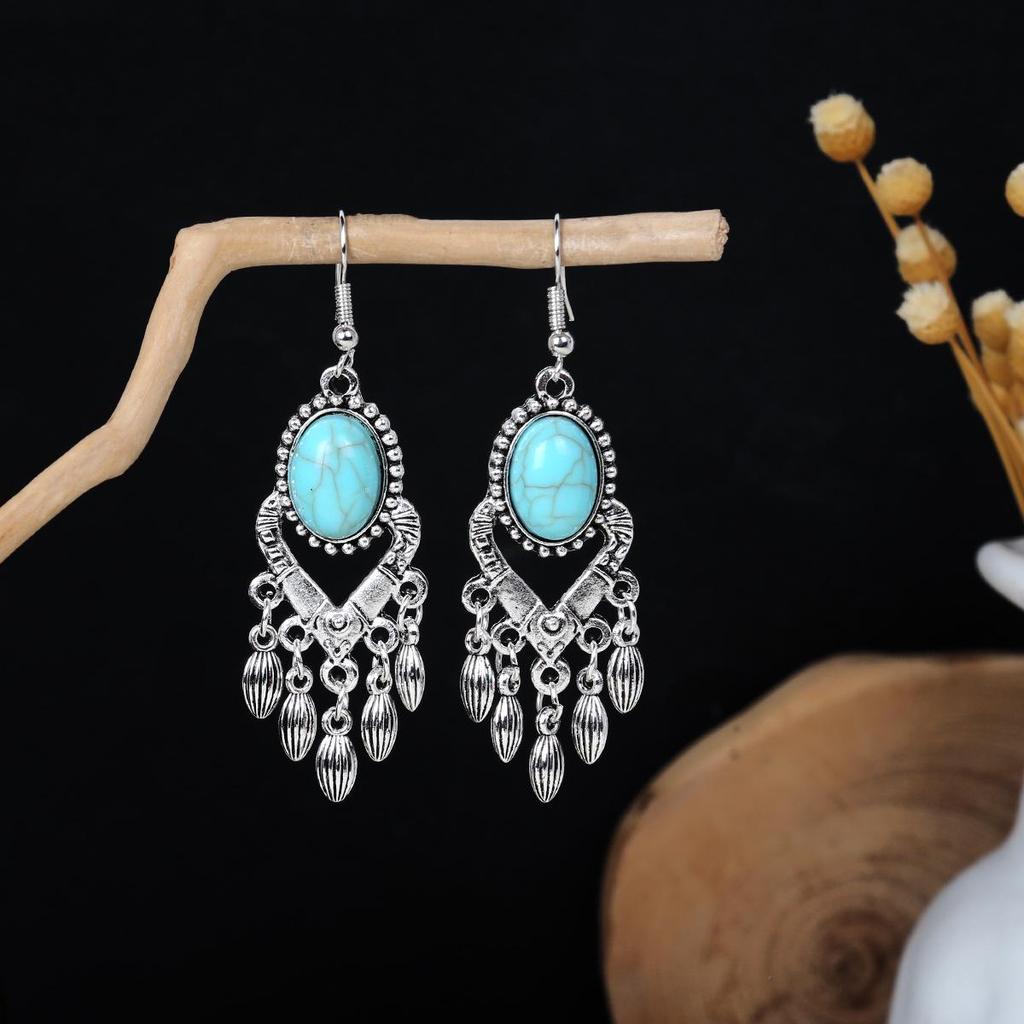 Ethnic Imitation Miao Silver Feather Tassel Earrings - Colorful and Stylish
