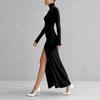 Women's Casual Long Sleeve Color Side Slit Dress
