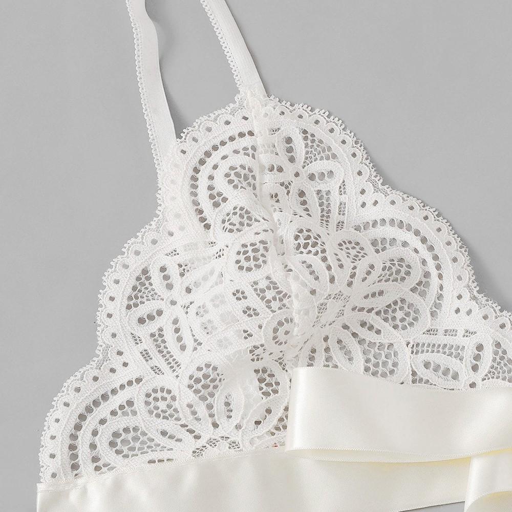 Women Bra Sexy Underpant Scalloped Trim Tie Side Lace Set Lingerie Bow Babydoll