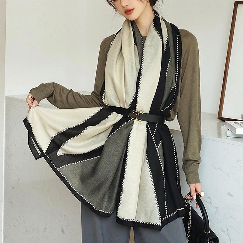 Fashion Printed Stripe Geometry Shawl Cotton Viscose Scarf Women Outdoor Sunscreen Muffler Hijab 182*83cm