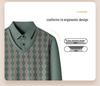 Men's Long Sleeve Rhombus Print Lapel T-shirt - Fake Two-Piece Casual Top