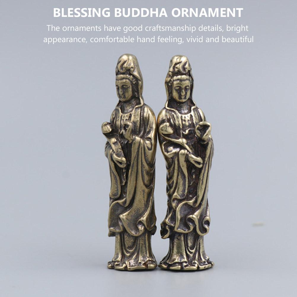 Copper Brass Guanyin Ornament Sturdy Vintage Buddha Statue Religious Blessing Brass Sculpture Crafts Chinese Desktop Tabletop China Mainland
