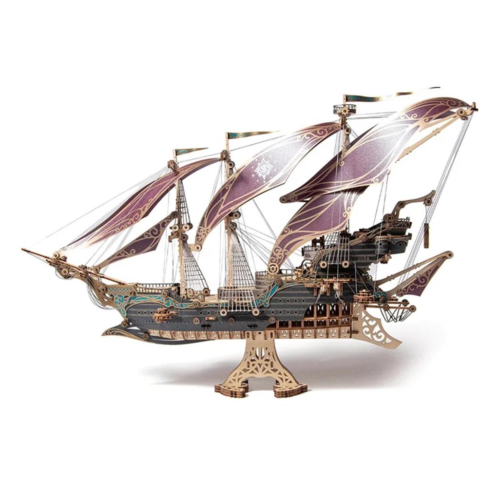 3D Wooden Puzzle Kits Steampunk Mysteries Pirate Ship Of Future DIY Assembly Toy Wood Pirate Boat For Adults Kids Gift