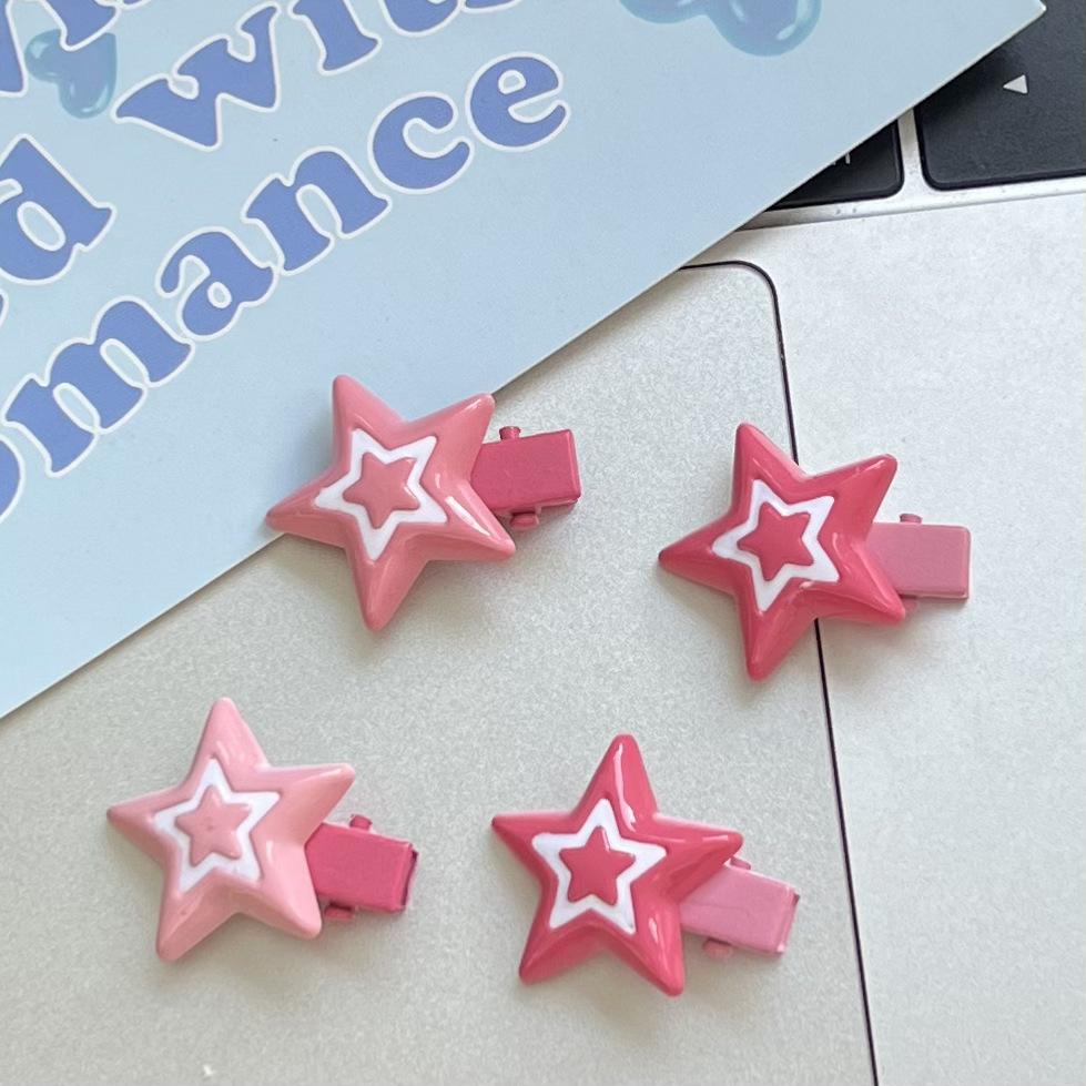 

6 Pcs/Lot Cute Pink Star Hair Clip For Girls Plastic Hairpin Alloy Barrettes Pink BB Snap Clip Women Hair Accessories