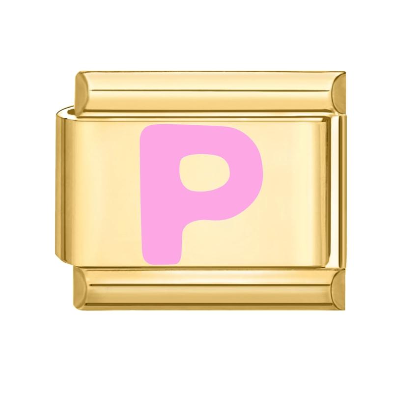 Vintage Y2K Pink 26 English Letters Gold Color Italian Charm Links Fit 9MM Bracelet Stainless Steel Making DIY Christmas Gifts