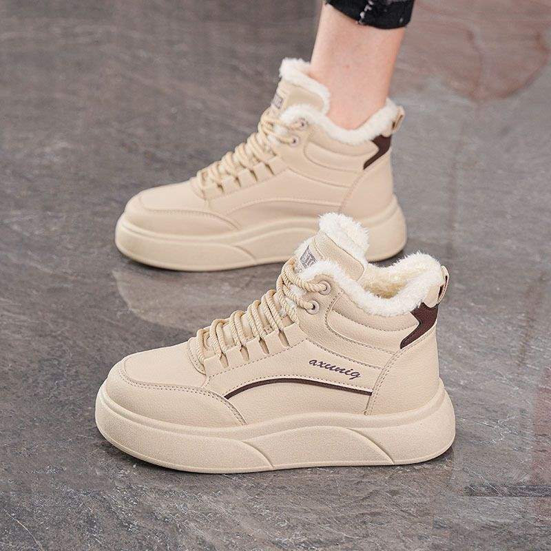 Winter Velvet High-top Little White Shoes for Women, Korean Version of Versatile Platform-soled Sports Shoes, Casual Thickened Warm Cotton Shoes, Boa