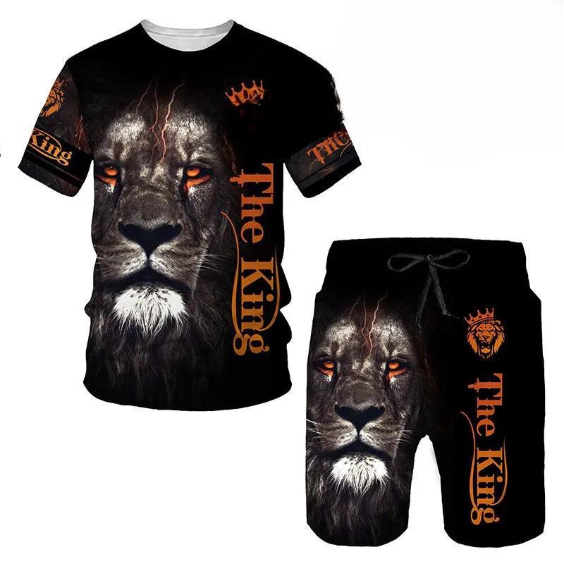 T Shirt & Shorts Sets 2piece Suit for Mens Animal Pattern Print Short Sleeve Tracksuit Leisure 3D Polyester Man's Set