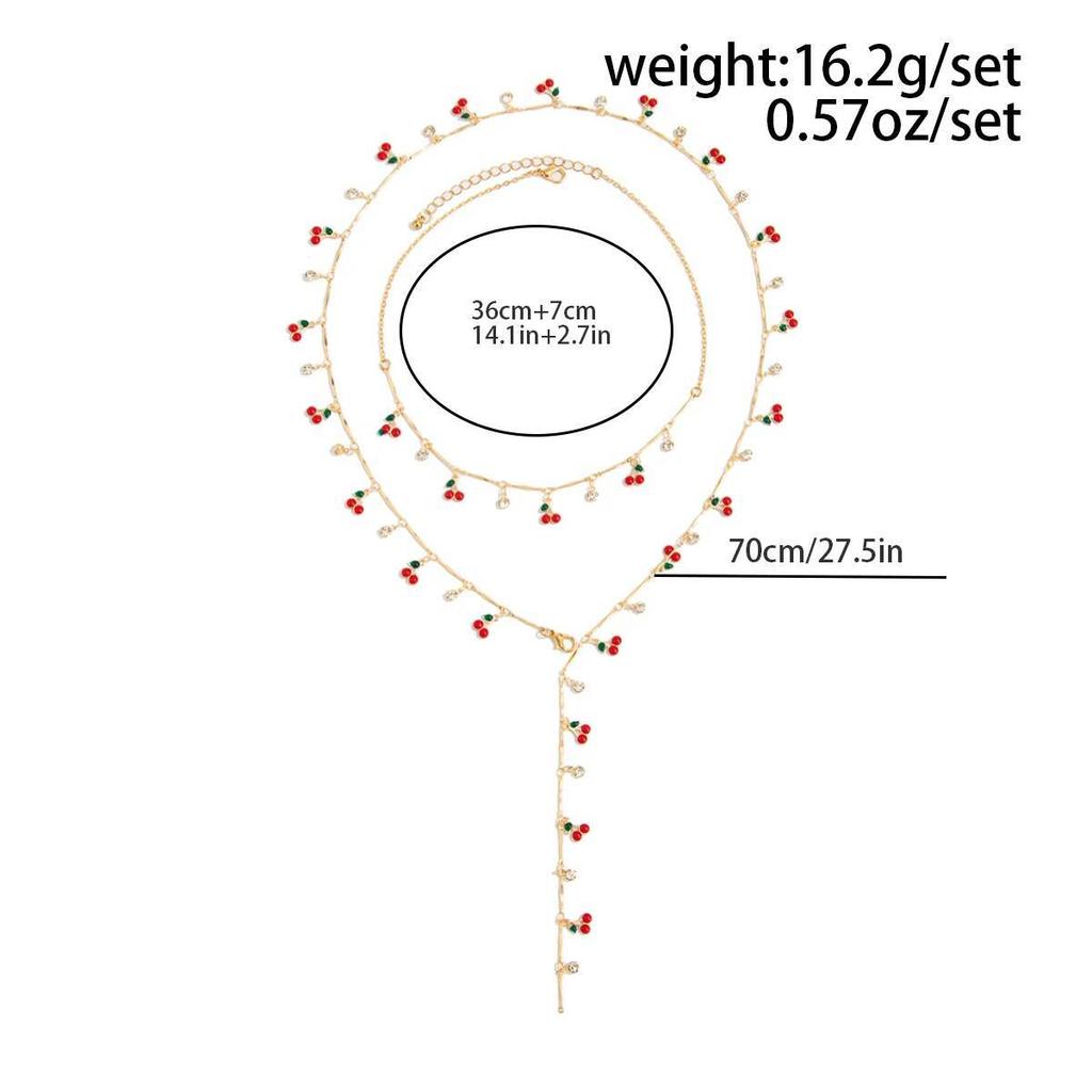 Ingemark 2Pcs/Set Y2K Romantic Cherry Pendant Long Chain Necklace for Women New Trend Sexy Chest Tassel Choker Wedding Jewelry