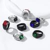 Stainless Steel 10*12mm Big Gemstone Rings for Man Rectangle Red Blue Green Black Onyx Agate Stone Signet Rings Jewerly Gift