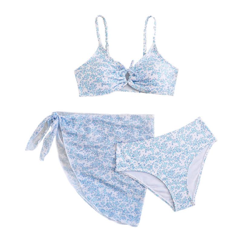 

European & American 2025 Floral Three-Piece Bikini Set for Girls - Middle & Large Sizes 9 Years білий