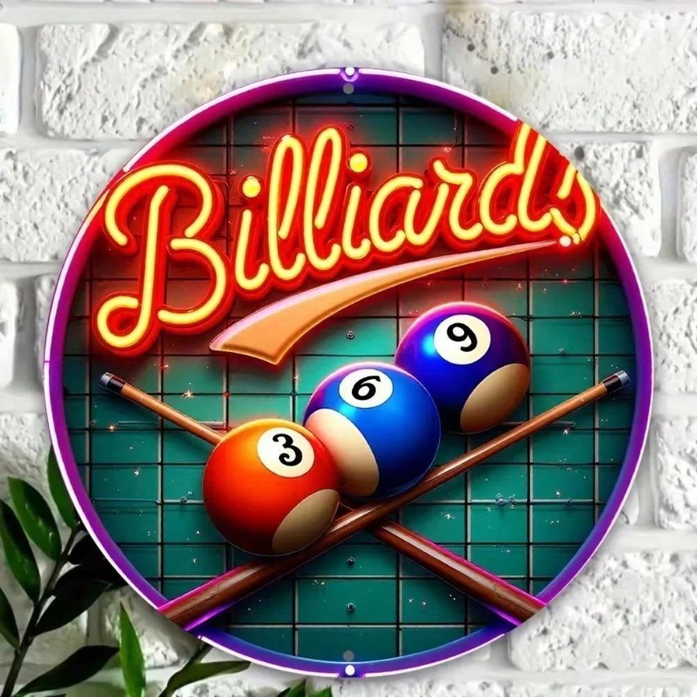 Neon Sign Billiard Balls Wall Art Metal Tin Sign Waterproof Decor For Home Bar Garage