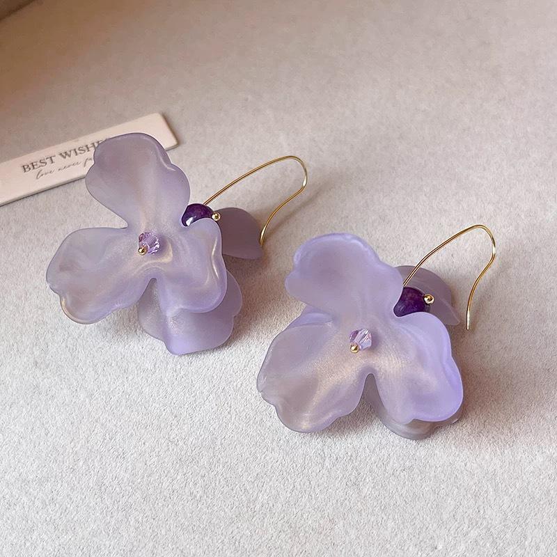 Exquisite Purple Pearl Flower Tassel Earrings - Beach Resort Style