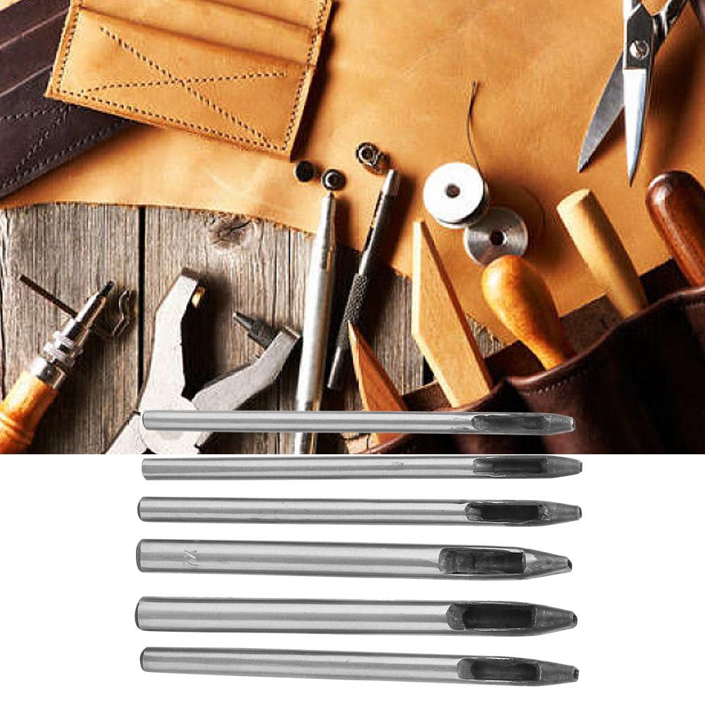 6Pcs 2mm Leather Craft Hole Punch Set Oval Shape Hole Belt Watch Band DIY Punching Tool Puncher