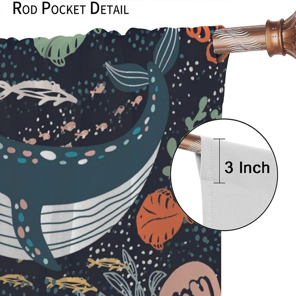 Kids Sea Animal Curtains Boys Girls Bedroom Nursery Decor Funny Turtle Whale Ocean Colorful Art Printed Window Drapes Curtain With Blackout Polyester
