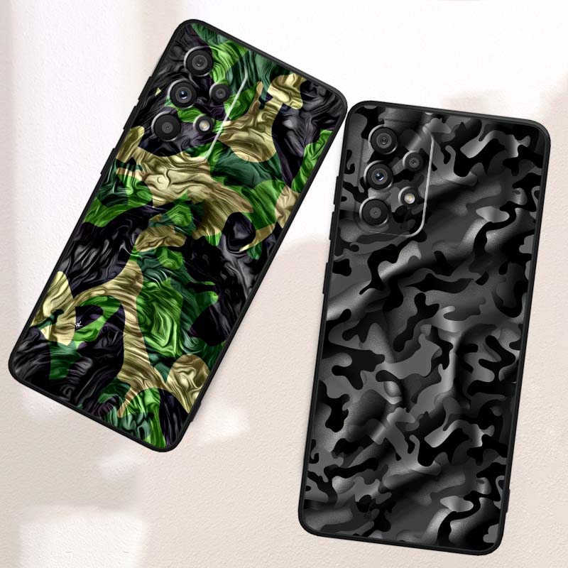 Creative Camouflage Pattern For Samsung A73 A72 A71 A55 A54 A53 A52 A51 A13 A22 A16 A15 A12 A14 A26 A07 5G Black Phone Case